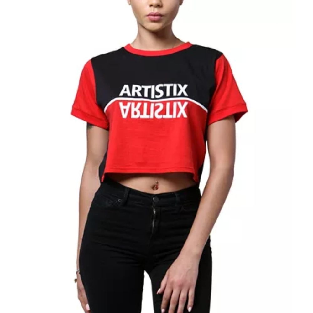 SALE! ARTISTIX COLOR BLOCKED MIRROR CROP TOP T-SHIRT.